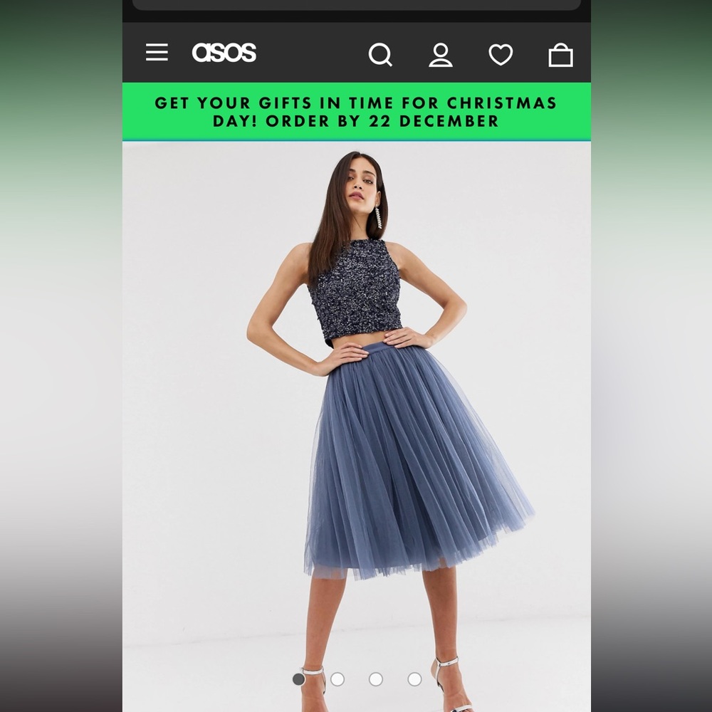 Little Mistress tulle midi prom skirt in lavender gray